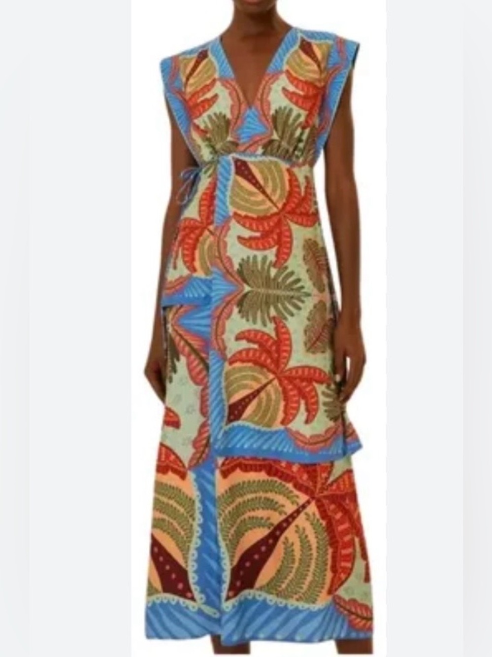 Farm Rio Viscose Sleeveless Tropical Print Blue Maxi Dress Size Small